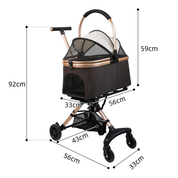 Візок для собак 3 в 1, складаний, для маленьких собак та котів, знімний кошик, візок-стільчик для дітей, сітка, оксфордська тканина, до 20 кг (Темно-зелений) (Кавово-коричневий)