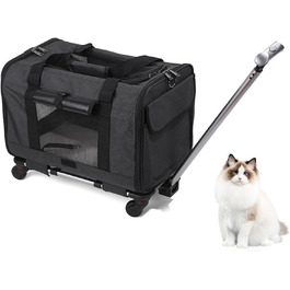 Транспортний бокс для котів Transportbox Katze, переносний трюм для собак та котів з телескопічною ручкою, сумка-переноска на колесах, портативний трюм для малих та середніх тварин (темно-сірий)