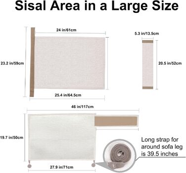 Захист для дивану від кігтів котів, 70 x 50 см, з сизалю, для правої руки. Захист меблів від кігтів котів