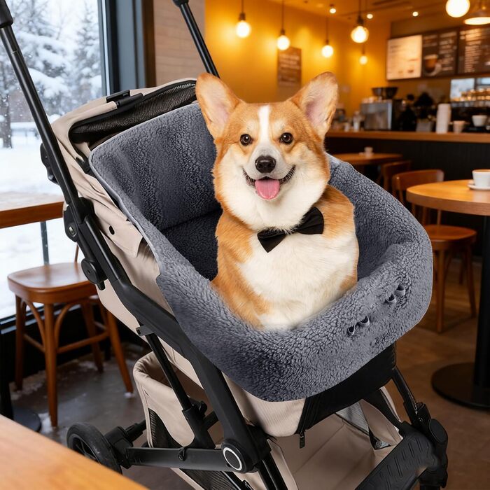 Матрац для тварин у візочок – зимова подушка для собак та котів, магнітна, для цуценят, кошенят, у подорожах, на прогулянках, в авто, до ветеринара, сірий