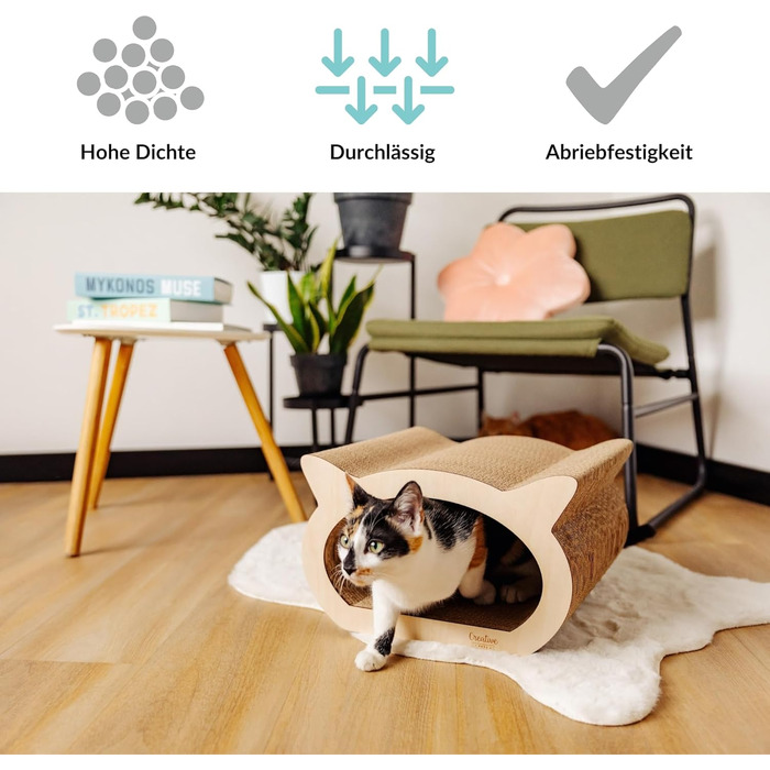 Котяче дряпальня | Дряпка з посиленої картонної конструкції | Натуральні дряпальні дошки | Міцні меблі для котів | 2в1 Дряпка-будиночок для котів | Якісний картон | Великий розмір (37 x 36 x 37 см, у формі кота)