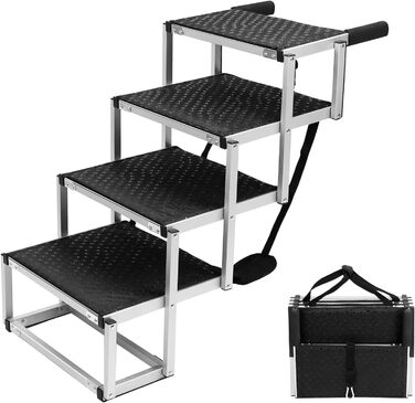 Сходинка для собак QWORK® 4-ступенева складана, антиковзка, для автомобіля - регульована висота 64 см, до 80 кг