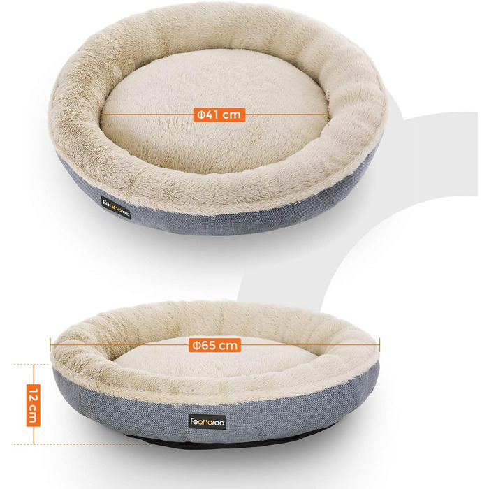 Кругле ліжко для собак та котів Feandrea, Ø 65 см, сіре, 65 x 65 x 12 см