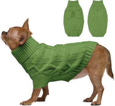 Пуловер для собак на Різдво, теплий зимовий одяг для маленьких собак, в'язаний пуловер з коміром-горловиною, теплий в'язаний одяг з рукавами для цуценят, маленький, X-Small, зелений
