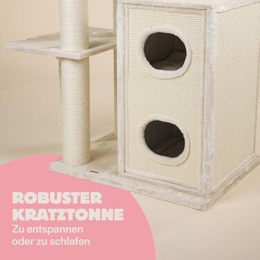 Дерево для великих котів RHRQuality Cat Paradise Plus з когтеточкою, люкс ложе, стовпи Ø15 см, кремове