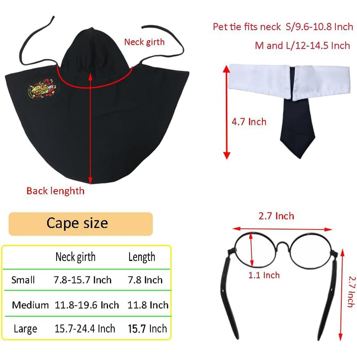 Костюм на Хелловін для собак та котів 3 в 1: шапка-капелюх, окуляри та краватка. Великий, чорний. Cosplay, аксесуари для тварин
