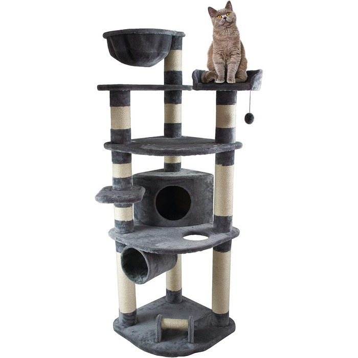 Дряпка для котів Dehner Edda 180x60x60 см, сірий, сизаль/плюш