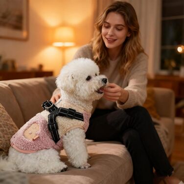 Зимова куртка для собак з отвором для шлейки, флісова підкладка, для маленьких собак, для активного відпочинку на природі, зелено-біла (рожево-біла)