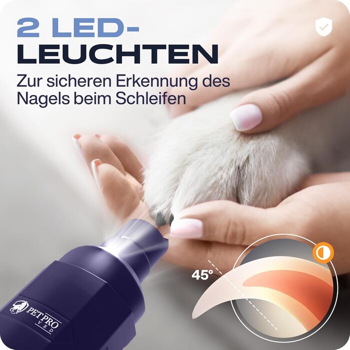 Електрична пилка для кігтів собак PETPROVED з LED-підсвіткою, тример і шліфувальна машинка для кігтів тварин, безпечна та тиха робота, зручна для домашніх улюбленців