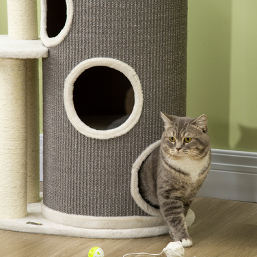 PawHut Cat Tree 109 см Cat Tree з кігтеточкою та лежаком для кішки, колони з сизалю, сучасний у білому сірому кольорі для любителів кішок