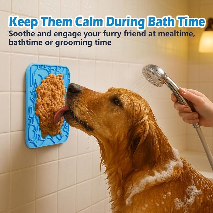 Силіконові килимки від протікання для котів та собак (2 шт.), повільне годування, 60 присосок, проти нудьги та тривоги (Блакитний+Зелений-US, L)