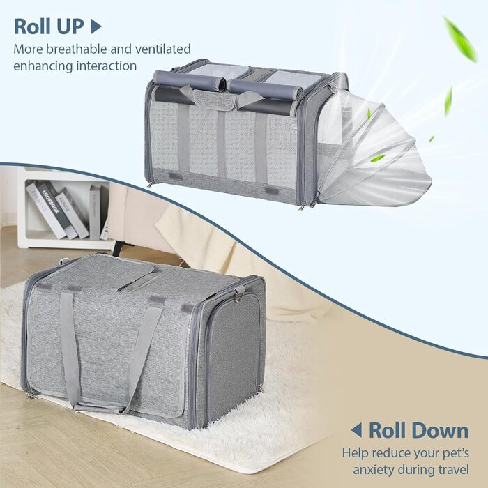 Розширювана переноска для котів та собак великого розміру на 2 тварин - переноска-рюкзак для котів та маленьких/середніх собак з розширенням з обох сторін, знімним вкладишем та кишенею для зберігання, сірого кольору - велика