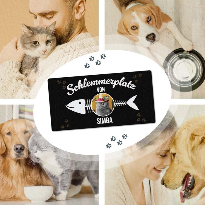 Персоналізована килимок для котячого годування з ім'ям та фото - Royal, 80 x 40 см, миючий, неслизький