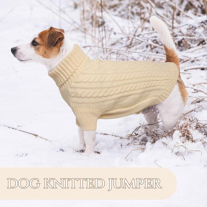 Теплий святковий пуловер для собак - пуловер з вирізом для повідка, для чихуахуа, рейнхаунд та котів (S/M), бежевий