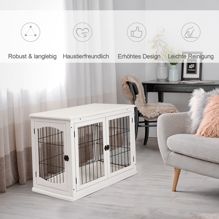 PawHut Dog House Transport Box Маленька клітка для домашніх тварин 81 x 58.5 x 66 см з МДФ та металу білого кольору, ідеально підходить для домашніх тварин