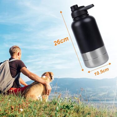 Водяна пляшка для собак на прогулянках, 1000 мл, нержавіюча сталь, з портативною мискою. Ідеально для подорожей та активного відпочинку.