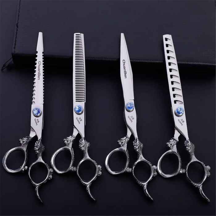 Набір професійних ножиць для грумінгу домашніх тварин (7,0 дюймів) з нержавіючої сталі. Ідеально для собак та котів: прямі ножиці, ножиці для фінальної обробки, гребінець. Комплект для грумінгу.