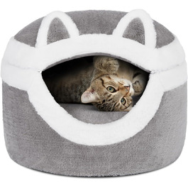 Ownpets Котяче ліжко-нірка 3-в-1, тепле знімне ліжко для котів до 7,7 кг, інтер'єрне зимове місце для сну, м'яке хутро кролика, сіре