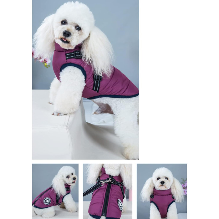 Зимовий жилет для собак Ectkuee з кріпленням для повідка, водонепроникний, з світловідбиваючими смугами, машинне прання, D-Ring (зелений, фіолетовий), XXL