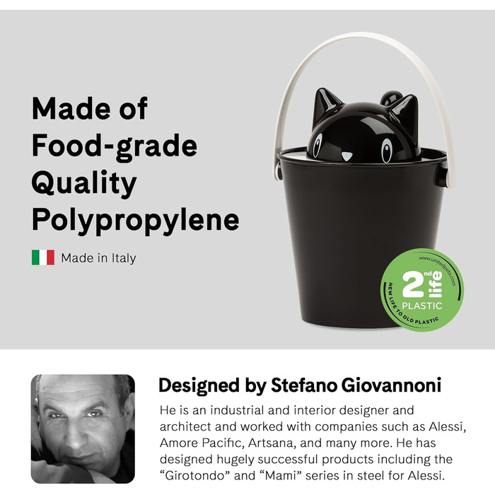 Контейнер для котячого корму United Pets Crick, Італія, чорний, з лопаткою, дизайн Stefano Giovannoni