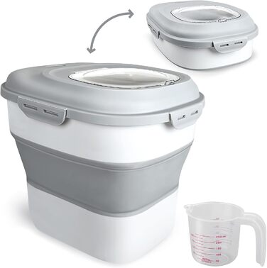 Viretec Контейнер для корму 22,7 кг, складний, з кришкою на замку, на колесах, для собак і котів, білий