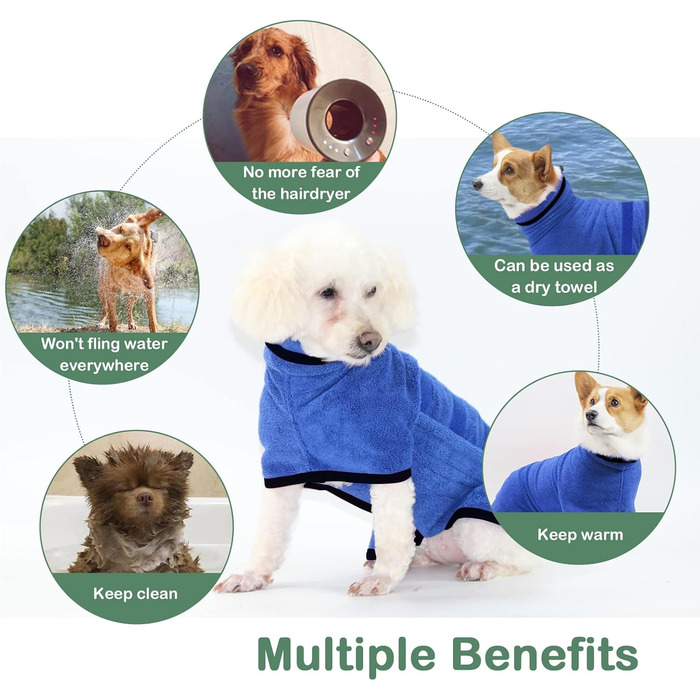 Рушник для собак з мікрофібри, рушник для лап - Швидковисихаючий халат для собак, рушник для собак з халатом, халат для домашніх тварин з магічною липучкою, синій