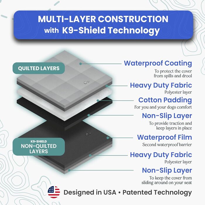 Захист для автокрісла для собак 4Knines з жорсткою основою – водовідштовхувальний, для автомобілів, SUV, вантажівок – з захистом дверей, запатентовано