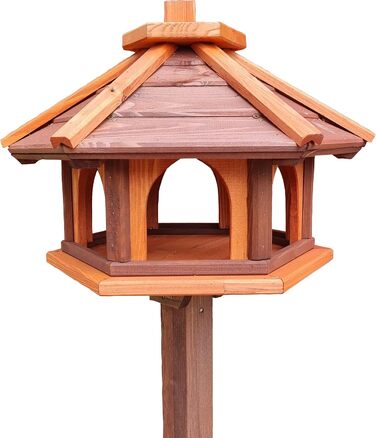 Дерев'яний шестигранний годівничка для птахів Vogel Futter Haus, садова кормушка для диких птахів, коричнево-червона