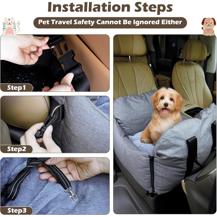 Автомобільний лежак для собак, знімний та миючий, неслизький, для маленьких та середніх собак, з ременями безпеки та бічними кишенями, підходить для будь-якого авто