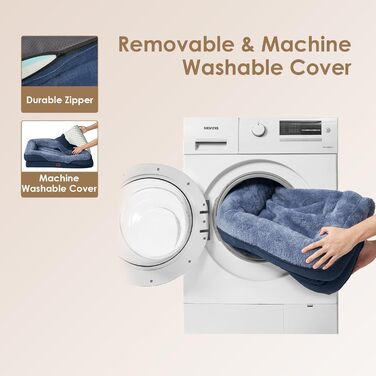 Ортопедичне ліжко для собак середніх порід, 91x68x17.5 см, з Memory Foam, миється та водонепроникне, кошик для собак з 4 бортиками, диванчик для собак, антиковзаюче, (106 x 76 x 18.5 см, Морська синя)