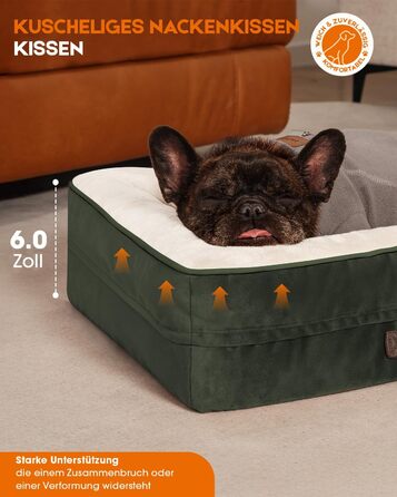 Ортопедичний лежак для собак середніх порід, корзина для собак, що можна прати, з піною у формі яйця, водовідштовхувальне ліжко для собак з неслизьким дном та чотиристороннім валиком (Оливковий, 46x61x15см)