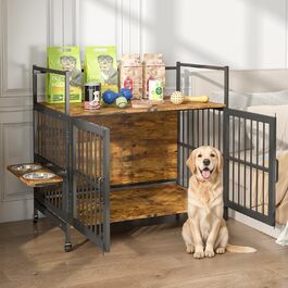 Клітка для собак з полицями для зберігання 99x58x96,5 см – багатофункціональна переносна клітка для собак з колесами, поворотними мисками, міцний вольєр для великих та середніх собак