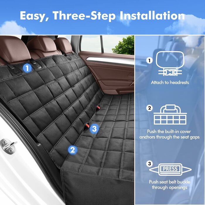 Захист для заднього сидіння авто для собак 4-в-1, 100% водонепроникний, з боковими захистами, для легкових, вантажних автомобілів та SUV, стійкий до подряпин та ковзання