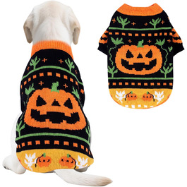 Пуловер на Halloween для собак та котів, з мотивом гарбуза та черепа, трикотажний, для маленьких, середніх та великих собак, Yorkie, Chihuahua, Zwergspitz, розмір L