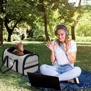 Транспортна сумка для домашніх тварин Galatée, складана переноска для кота, придатна для авіаперельотів, м'яка переноска для кота, захист приватності, миюча переноска для собак та котів для дому та подорожей (S, сірий)