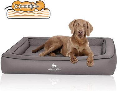 Ортопедичне ліжко для собак Knuffelwuff Hampstead M-L 85x65 см, сіре, з лазерним стьобанням, штучна шкіра
