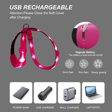 Світлодіодне обіднє світловідбиваючий жилет для собак PZRLit, м'який, регульований, перезаряджуваний (зелений, рожевий, середній)