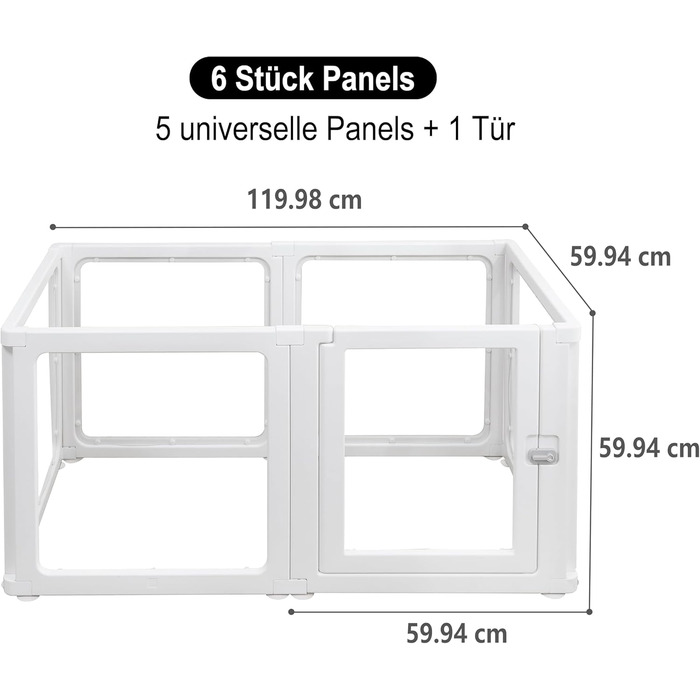 Кігульник для собак Citylife 6-TLG, 60 см, розкладний, з дверцятами, для собак, котів, кроликів, рухливий вольєр для дому, XXL, антиковзаюча поверхня