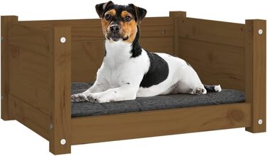 Ліжко для собак і котів, медовий колір, 55,5x45,5x28 см, масив дерева, сосна. Клітка-ліжко для собак та котів, велике, середнє