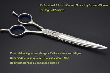 Професійна шерсторізальна ножиці KKO для домашніх тварин, 7.0, вигнуті, з алмазною обробкою, нержавіюча сталь 440C, японська технологія