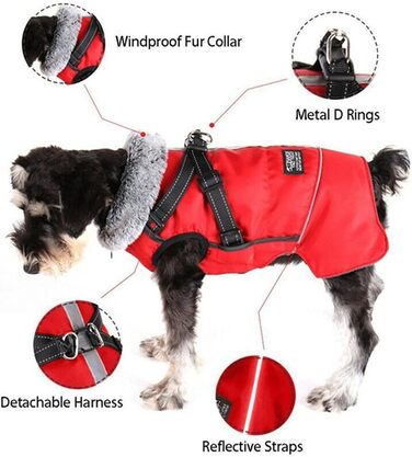 Зимові куртки для собак, жилети для собак з шлейкою, тепла куртка для собак, зимові куртки для собак для вітру та вологи, відбивачі, флісова зимова куртка для маленьких, середніх та великих собак (червоний, L) L червоний