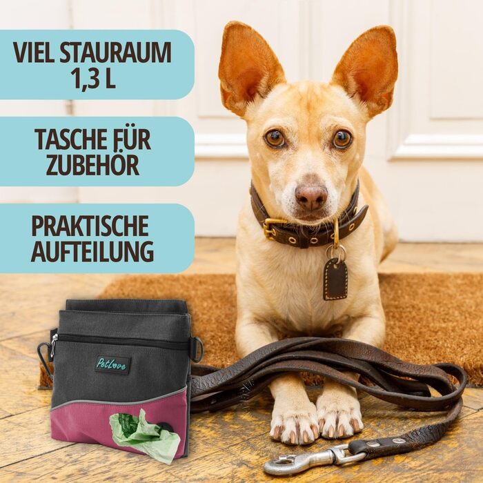 Сумка-переноска для собак Petove: фідер-сумка з магнітною застібкою, контейнер для відходів, можна носити як бананка (S, рожевий)