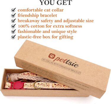 Набір ошийник та браслет для котів Pettsie, безпечний дизайн, бавовна, регульований розмір 19-29 см (12,7-20,3 см), червоний