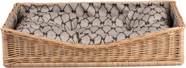 Корзина для собак та котів з плетеної лози, лежанка, 80x50 см, з подушкою (Бежевий)