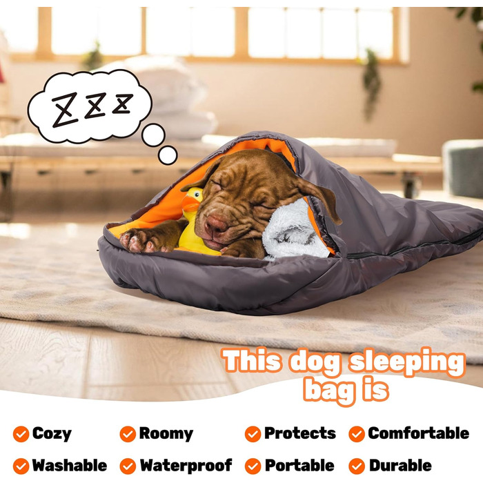 Спальний мішок для собак Lifeunion, водонепроникний, теплий, компактний, для подорожей, кемпінгу, хайкінгу, рюкзакових походів (Сірий + Оранжевий)