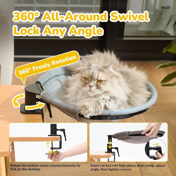 Кішка-гамак CATISM: крутиться на 360°, зручне ліжко-кошик для котів, сірий, 36x38 см, до 20 кг