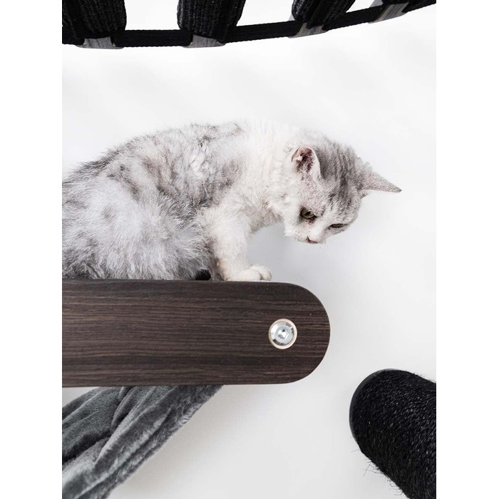 Настінний лежак-гамак для котів Petrebels Lazy 50 см, преміум-якість, чорний та коричневий, дерев'яний, настінне кріплення, кігтеточка, котяче ліжко