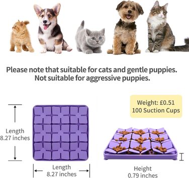 Килимок для повільного годування Hund & Katze Bowite з силікону для котів та маленьких собак, фіолетовий