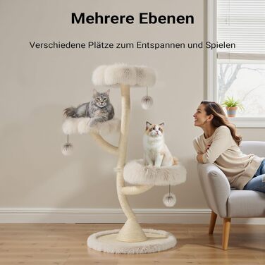 Котячий будиночок-крісло Fudajo з 3 лежаками, котячий комплекс з сизалю та плюшу, висота 125 см, діаметр 59 см, до 15 кг