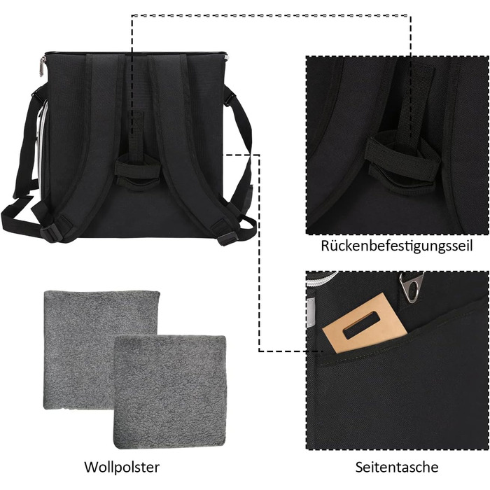 Сумка на велосипед для тварин, рюкзак для собак та котів з сіткою, складана переноска для малих та середніх собак та котів до 6 кг (Чорний)